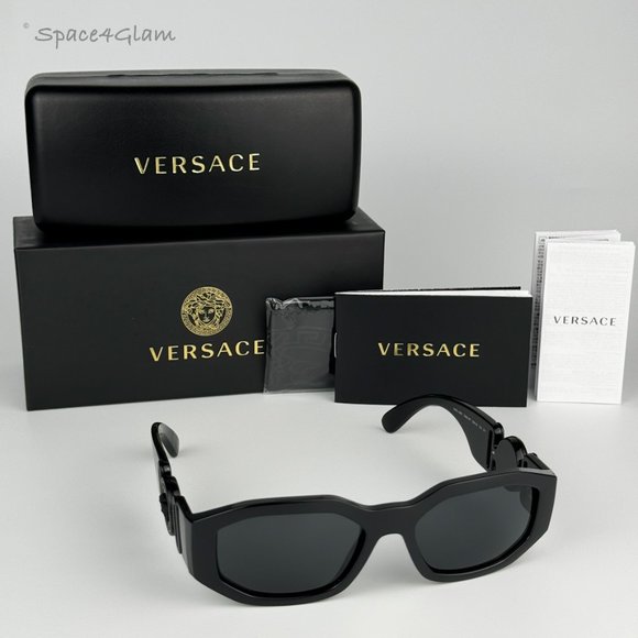 Versace Men Sunglasses Black Grey Rectangle VE4361 Medusa Biggie 536087 NEW - Picture 9 of 13